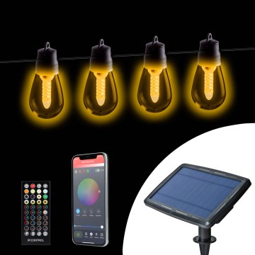 LED regulējama saules virtene 25xLED/1,5W/3,7/5V 2700-10000K 2200 mAh 15 m IP65 melna + tālvadības pults