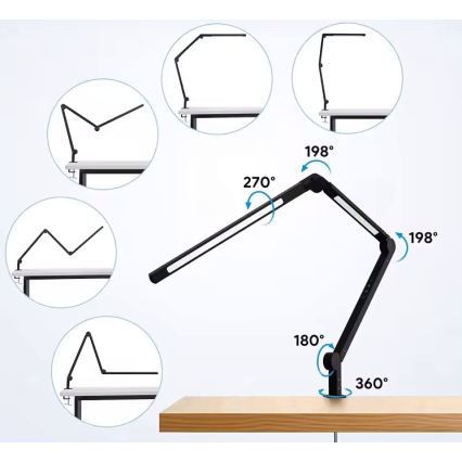 LED Regulējamā skārienvadāmā elastīgā galda lampa ar skavu LED/12W/230V 3000/4000/6000K melna