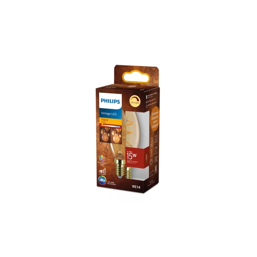 LED regulējamā spuldze VINTAGE Philips B35 E14/2,7W/230V 1800K CRI 90