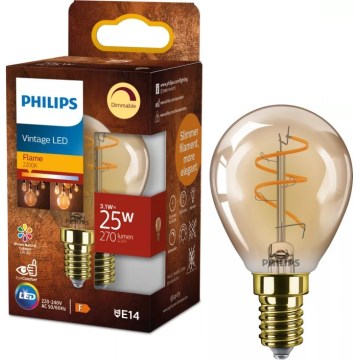 LED regulējamā spuldze VINTAGE Philips P45 E14/3,1W/230V 2200K