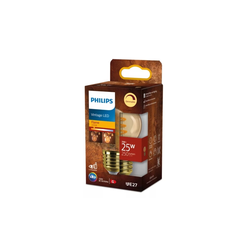 LED regulējama spuldze VINTAGE Philips P45 E27/3W/230V 2200K