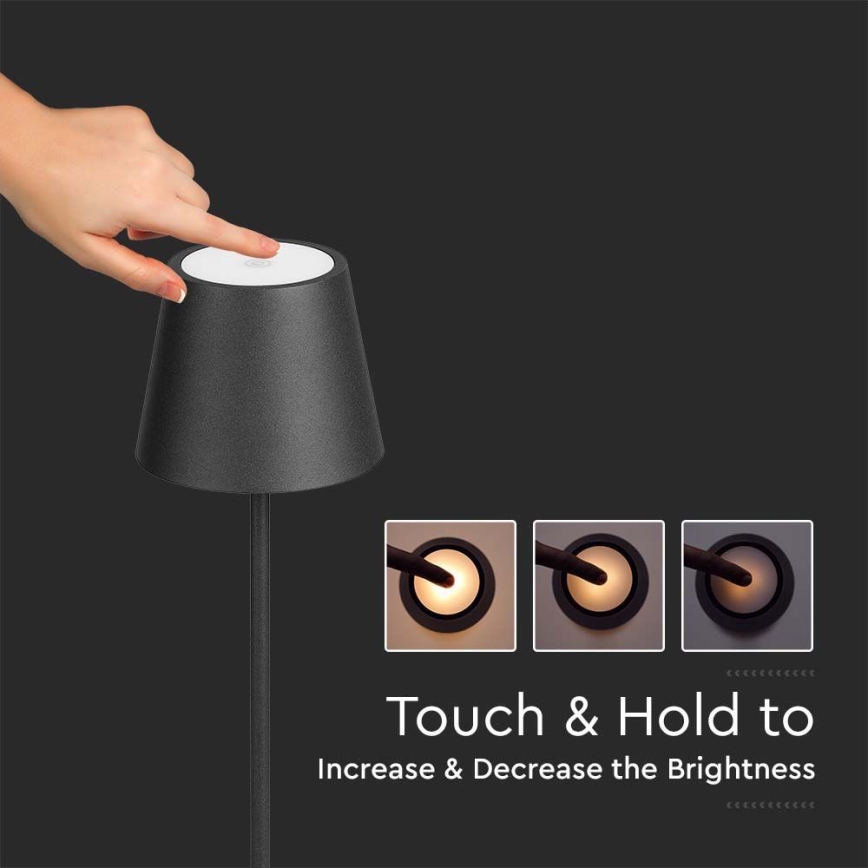LED regulējama uzlādes grīdas lampa 3in1 LED/4W/5V 4400 mAh 3000K IP54 melna