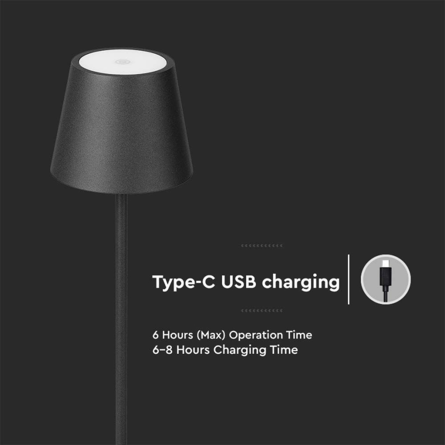 LED regulējama uzlādes grīdas lampa 3in1 LED/4W/5V 4400 mAh 3000K IP54 melna