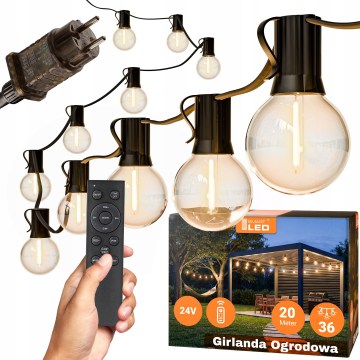 LED regulējams āra dekoratīvais gaismas virtenis 36xE12/1W/24/230V 22,35 m IP65 melns + ar tālvadības pulti