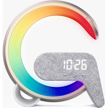LED RGB Aptumšojama galda lampa ar modinātāja pulkstenis un Qi lādētāju 30W/230V zelta