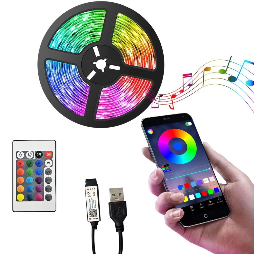 LED RGB Aptumšojama josla LED/6W/5V USB 2 m + tālvadības pults
