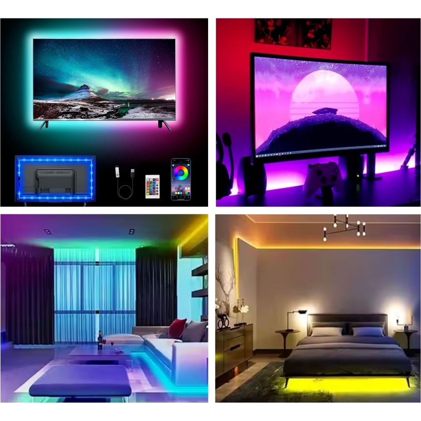 LED RGB Aptumšojama josla LED/6W/5V USB 2 m + tālvadības pults
