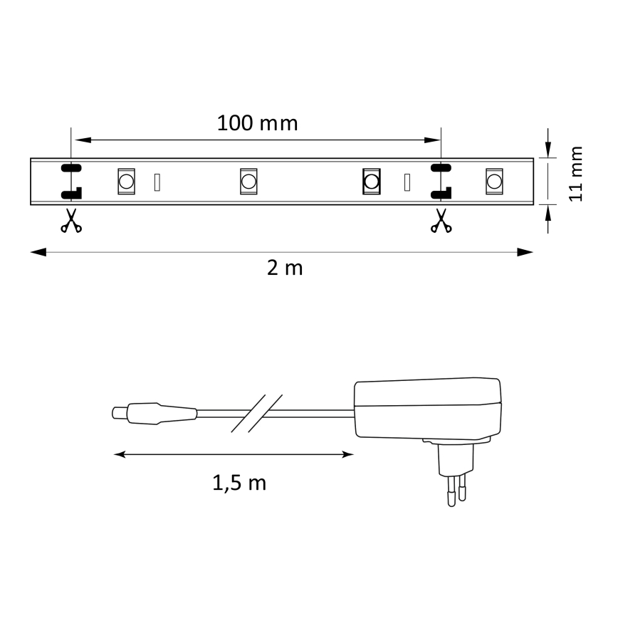 LED RGB Aptumšojama josla MAGIC 2 m LED/12W/230V + TP