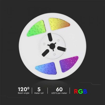 LED RGB Aptumšojama saules enerģijas josla LED/1,2W/3,7V IP67 5m + tālvadības pults