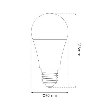 LED RGB Aptumšojama spuldze A70 E27/11W/230V 2700-6500K Wi-Fi Tuya