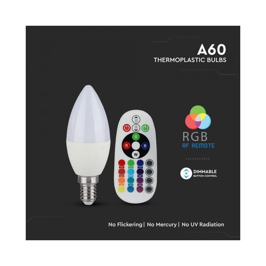 LED RGB Aptumšojama spuldze E14/3,5W/230V 6400K + TP