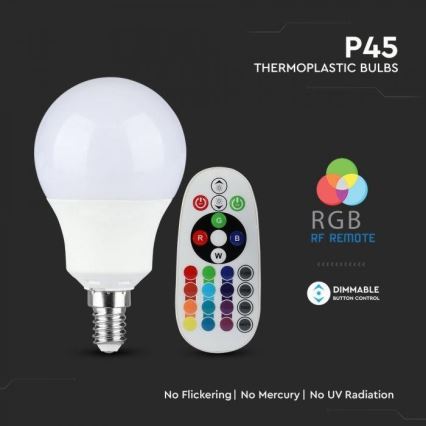 LED RGB Aptumšojama spuldze E14/3,5W/230V 6400K + TP