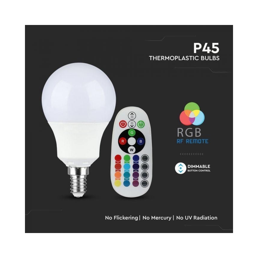 LED RGB Aptumšojama spuldze E14/3,5W/230V 6400K + TP