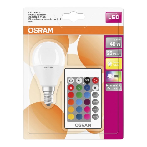 LED RGB Aptumšojama spuldze E14/5,5W/230V - Osram