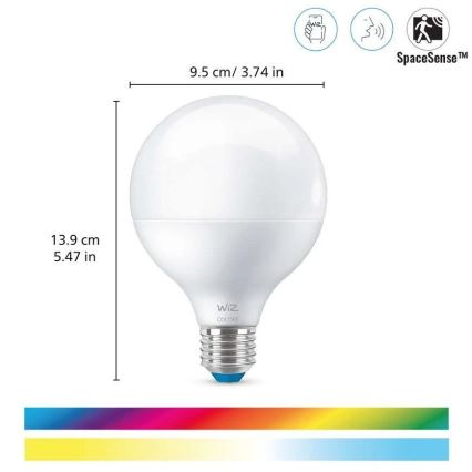 LED RGB Aptumšojama spuldze G95 E27/11W/230V 2200-6500K Wi-Fi - WiZ