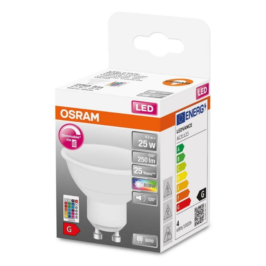 LED RGB Aptumšojama spuldze GU10/4,2W/230V 2700K + tālvadības pults - Osram