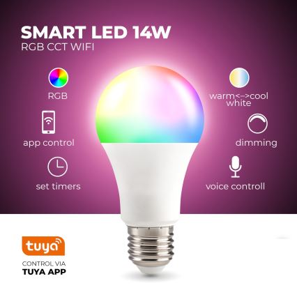 LED RGB Aptumšojama viedā spuldze E27/9,5W/230V 2700-6500K Wi-Fi Tuya