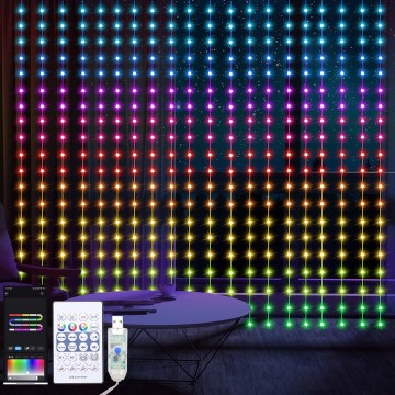 LED RGB Aptumšojama Ziemassvētku aizkars WIZARD 400xLED/USB 2x2m + tālvadības pults