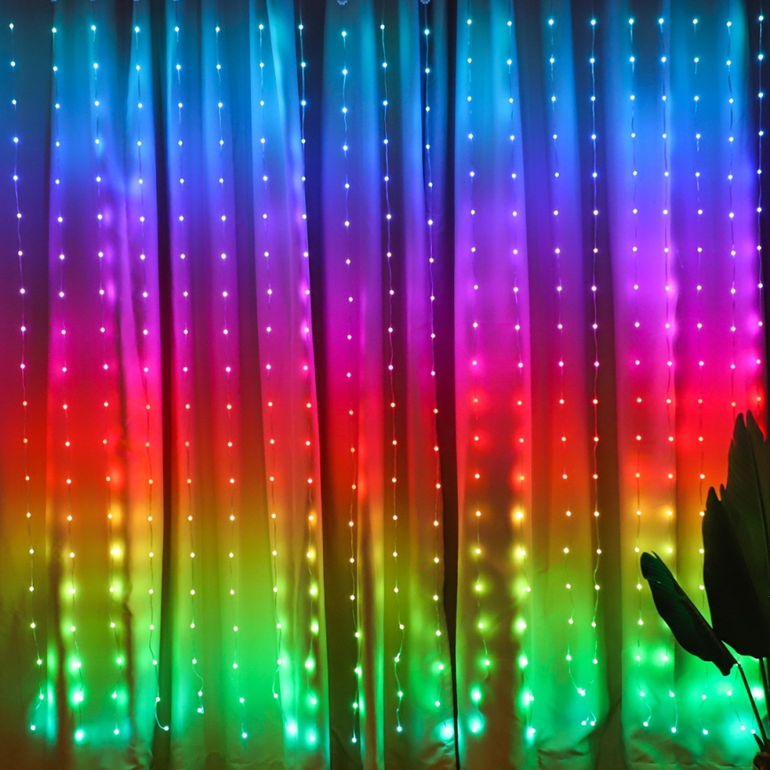 LED RGB Aptumšojama Ziemassvētku aizkars WIZARD 400xLED/USB 2x2m + tālvadības pults