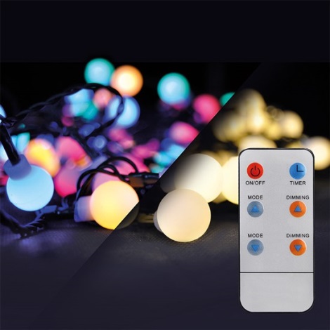 LED RGB Aptumšojama Ziemassvētku virtene 200xLED/8 funkcijas 25m IP44 + tālvadības pults