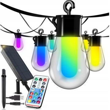 LED RGB ar regulējamu spilgtumu saules darbināms dekoratīvs virtenis 15xLED/18 funkcijas USB 6 m IP44 melna + ar tālvadības pulti