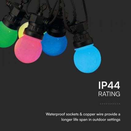 LED RGB Āra virtene STRING 13 m 15xLED/0,5W/230V IP44 + tālvadības pults