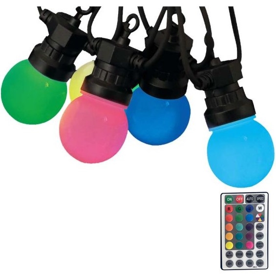 LED RGB Āra virtene STRING 13 m 15xLED/0,5W/230V IP44 + tālvadības pults