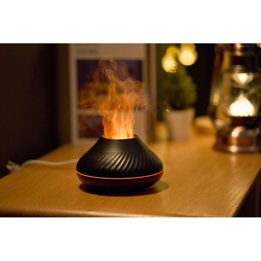 LED RGB Aroma difuzors ar liesmas imitāciju LED/6,5W/5V 130ml melna