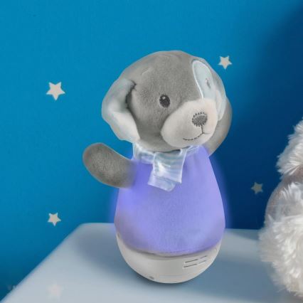 LED RGB Bērnu nakts lampiņa ar melodiju 3xAAA/5V kucēns