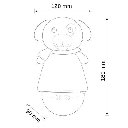 LED RGB Bērnu nakts lampiņa ar melodiju 3xAAA/5V kucēns