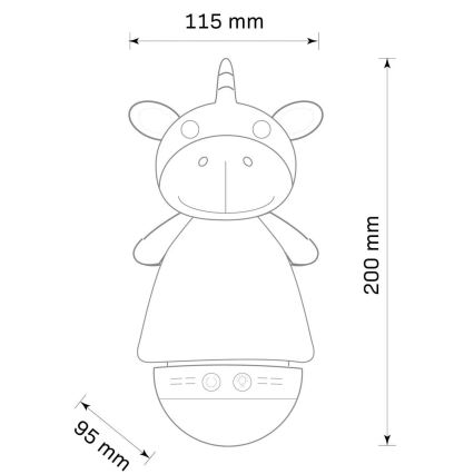 LED RGB Bērnu nakts lampiņa ar melodiju 3xAAA/5V vienradzis