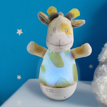 LED RGB Bērnu nakts lampiņa ar melodiju 3xAAA/5V žirafe