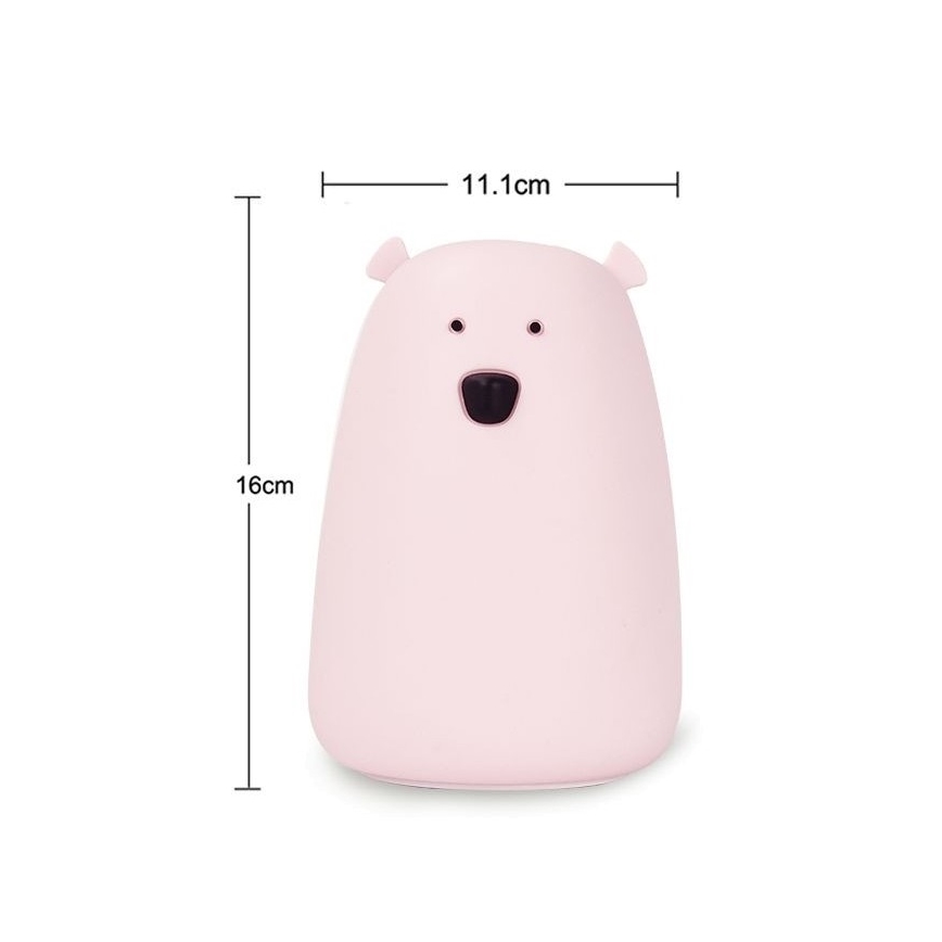 LED RGB Bērnu pieskāriena lampa BEAR LED/0,8W/5V rozā + USB