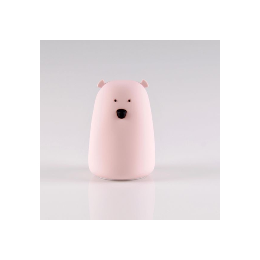 LED RGB Bērnu pieskāriena lampa BEAR LED/0,8W/5V rozā + USB