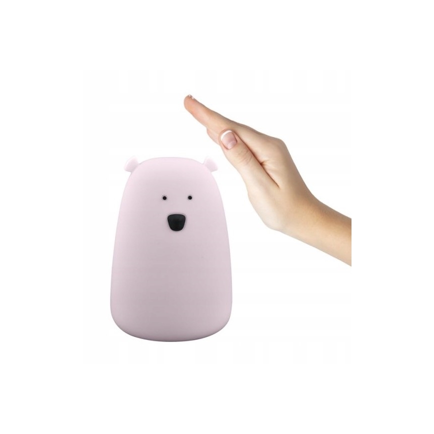 LED RGB Bērnu skārienjūtīgā lampa BEAR LED/0,8W/5V rozā + USB