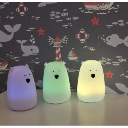 LED RGB Bērnu skārienjūtīgā lampa BEAR LED/0,8W/5V rozā + USB