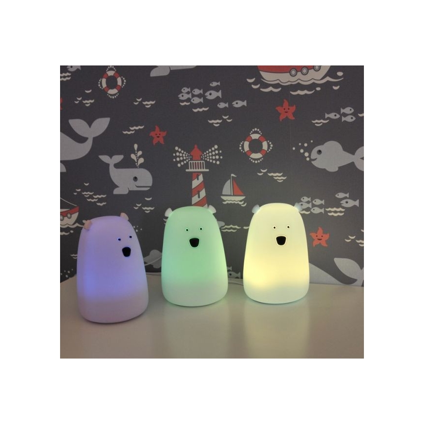 LED RGB Bērnu skārienjūtīgā lampa BEAR LED/0,8W/5V rozā + USB