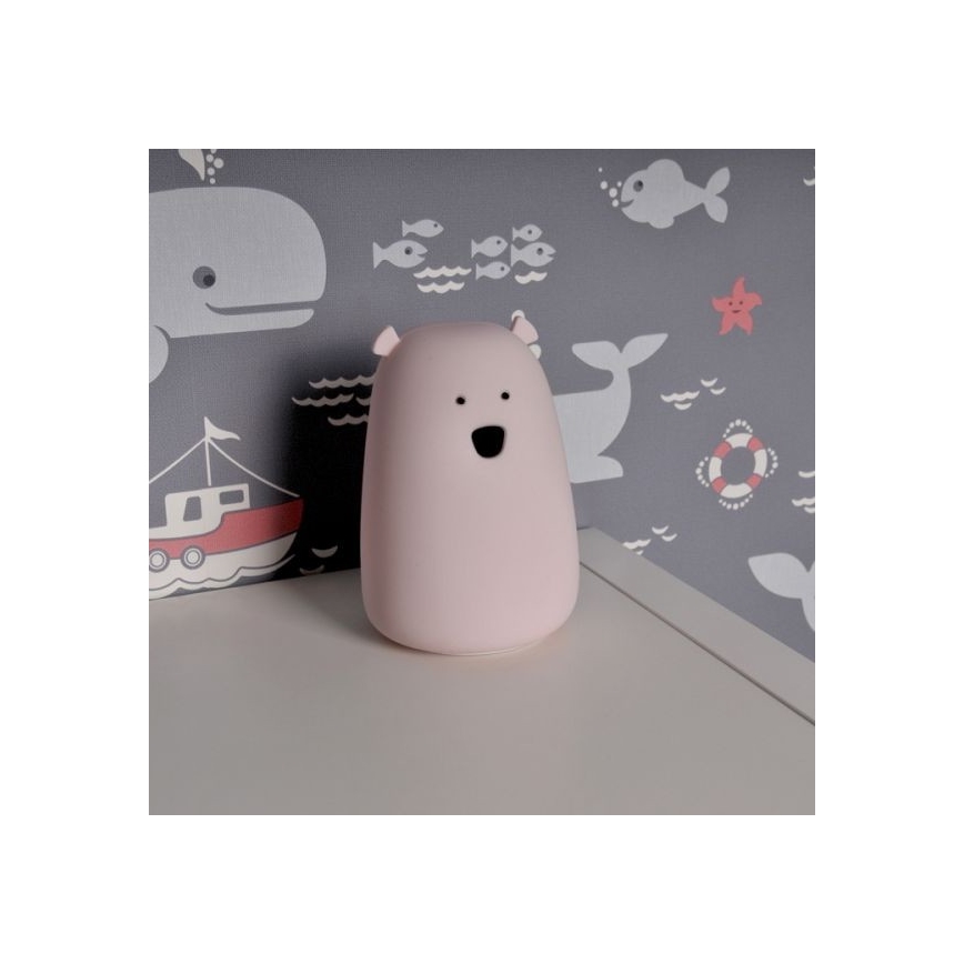 LED RGB Bērnu skārienjūtīgā lampa BEAR LED/0,8W/5V rozā + USB