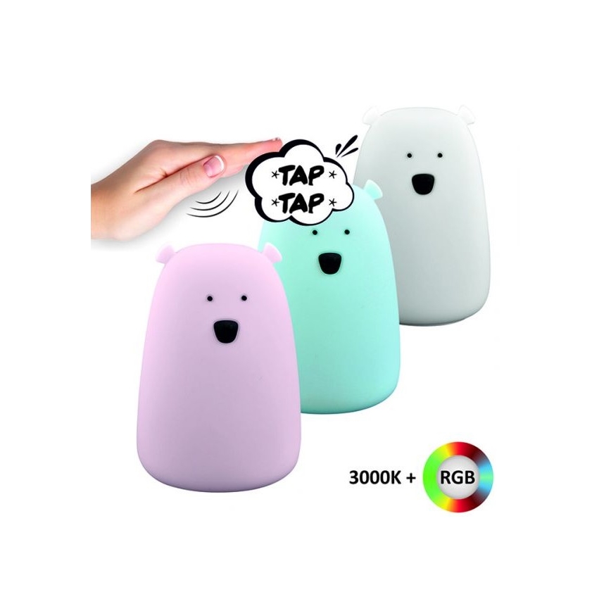 LED RGB Bērnu skārienjūtīgā lampa BEAR LED/0,8W/5V rozā + USB