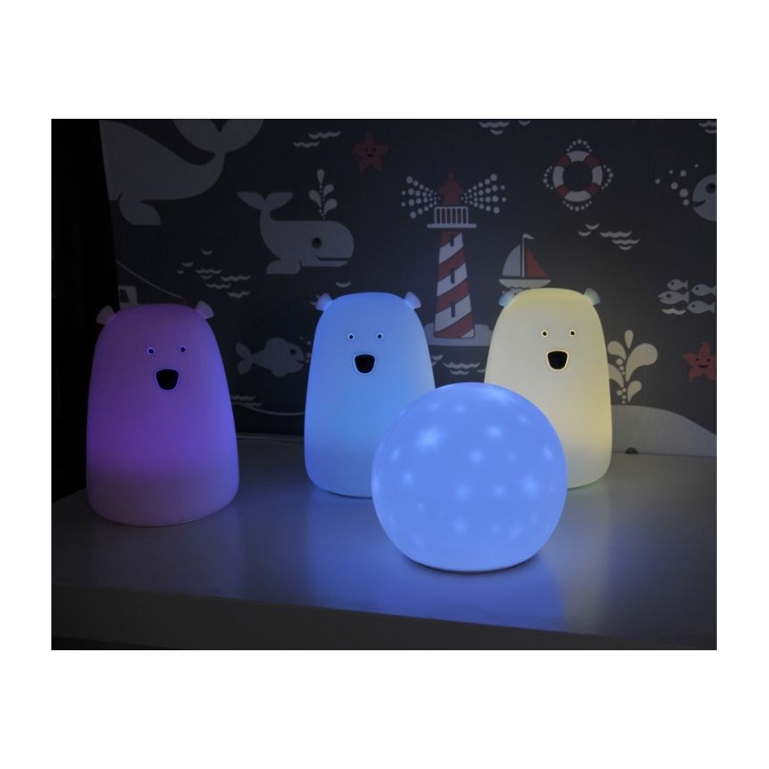 LED RGB Bērnu skārienjūtīgā lampa BEAR LED/0,8W/5V rozā + USB