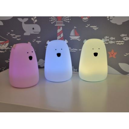 LED RGB Bērnu skārienvadāma maza lampa BEAR LED/0,8W/5V zila
