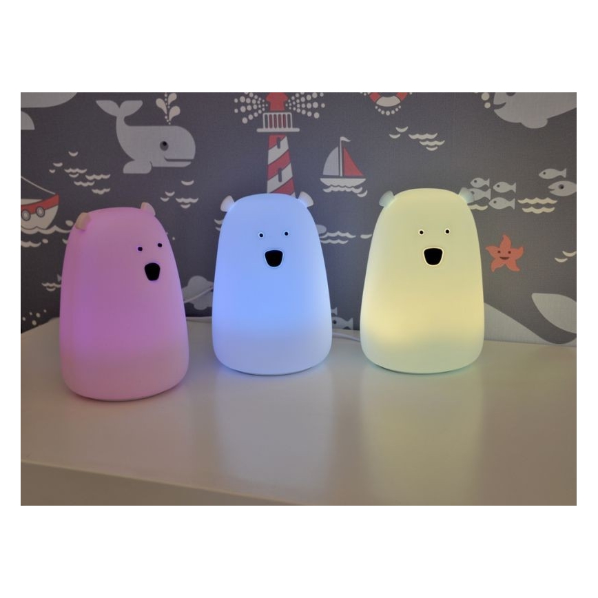 LED RGB Bērnu skārienvadāma maza lampa BEAR LED/0,8W/5V zila