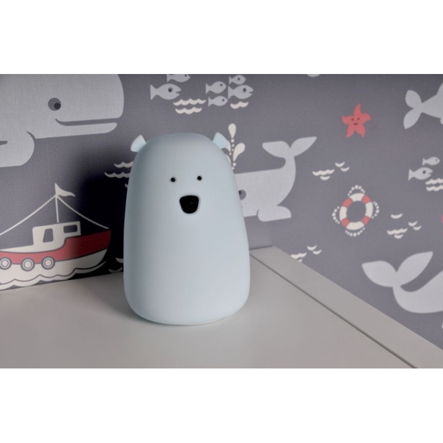 LED RGB Bērnu skārienvadāma maza lampa BEAR LED/0,8W/5V zila