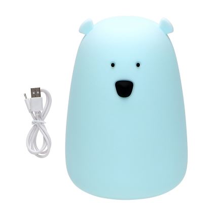 LED RGB Bērnu skārienvadāma maza lampa BEAR LED/0,8W/5V zila