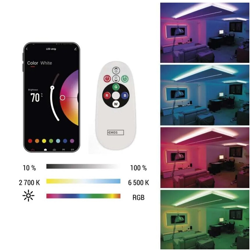 LED RGB+CCT Aptumšojama josla GOSMART LED/11W/230V 2 m 2700-6500K IP44 Wi-Fi + tālvadības pults