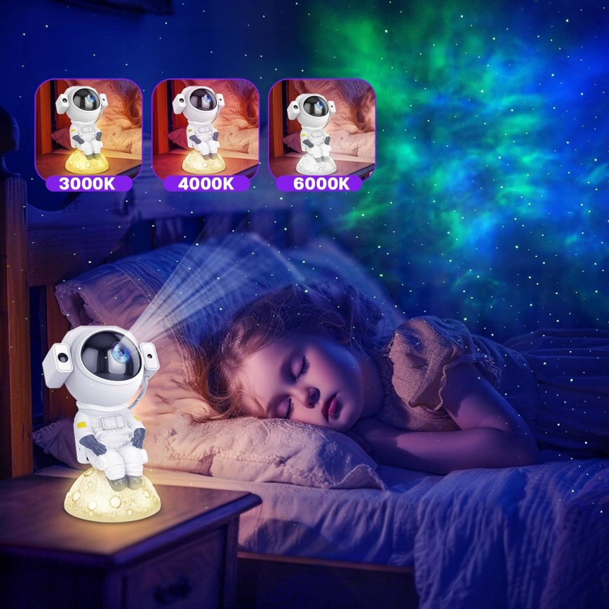 LED RGB projektors 3v1 LED/5W/5V 3000/4000/6000K astronauts + ar tālvadības pulti