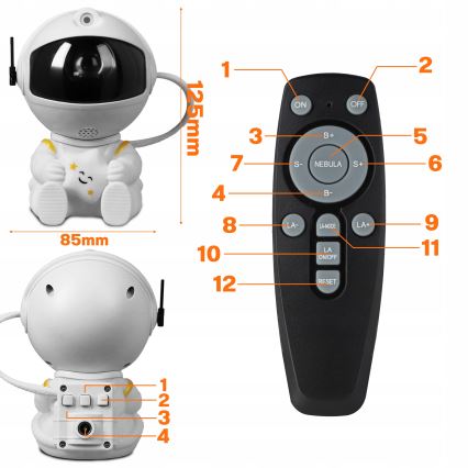 LED RGB projektors LED/5W/5V astronauts + tālvadības pults
