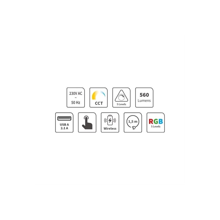 LED RGB regulējama uzlādējama pieskāriena galda lampa ar bezvadu uzlādi LED/7,5W/5V 2700-5300K balta