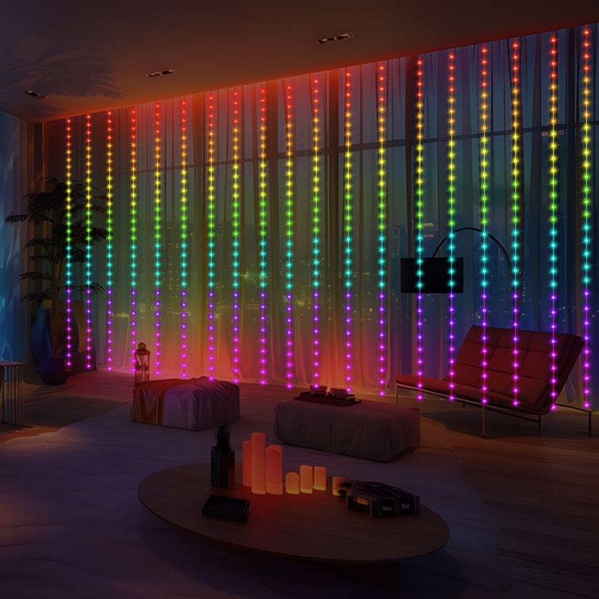 LED RGB regulējams Ziemassvētku gaismas aizkars WIZARD 300xLED/USB 3x3m + tālvadības pults