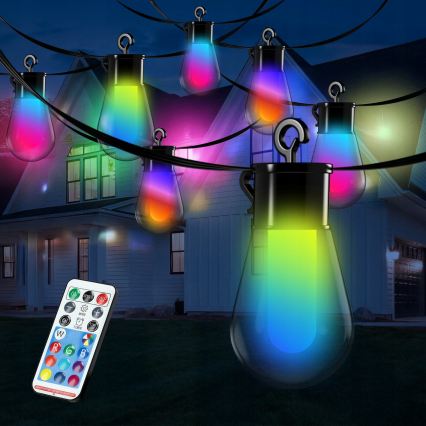LED RGB ar regulējamu spilgtumu saules darbināms dekoratīvs virtenis 15xLED/18 funkcijas USB 6 m IP44 melna + ar tālvadības pulti